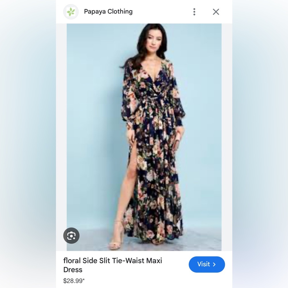Papaya - small -  floral long sleeve - 2-slit- tie waist - maxi dress
